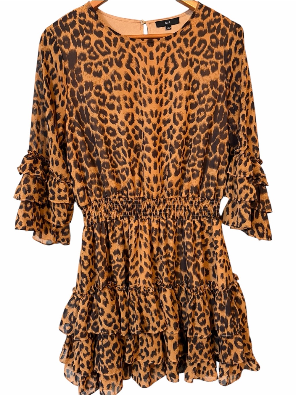 Fate Leopard Print Ruffle Tiered Mini Dress - Brown/Black